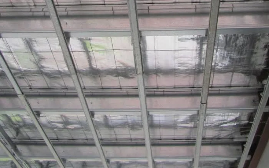 Ceiling battens exposed during a repair