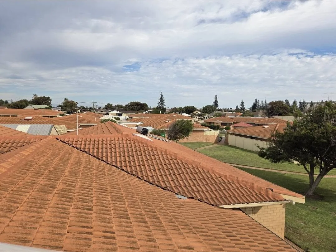 Freshly repointed terracotta roofs across the retirement village